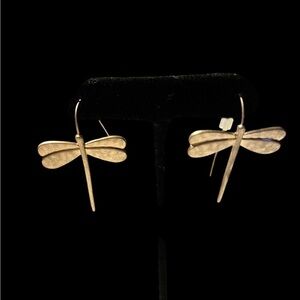 Dragonfly Earrings, Long Elegant Double-Wing Gold-Tone Pierced Earrings.